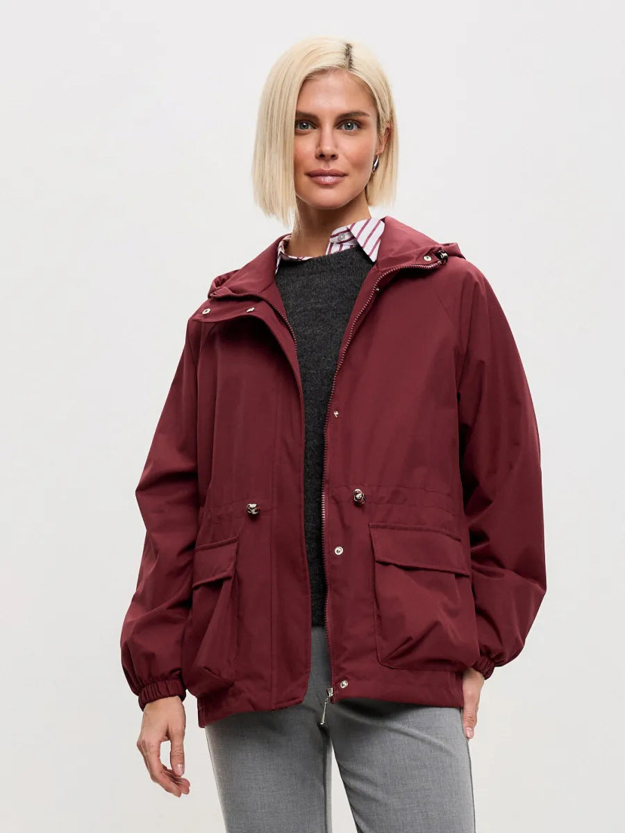 Women's Hooded Drawstring Jacket - Lightweight Casual Outdoor Layer