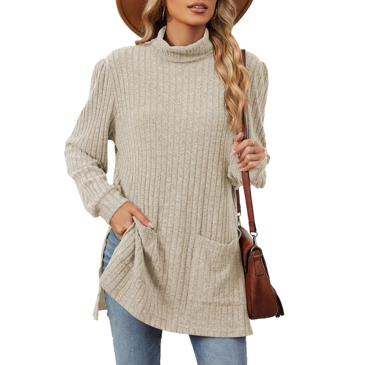 Loose Half-High-Neck T-Shirt - Easy and Practical