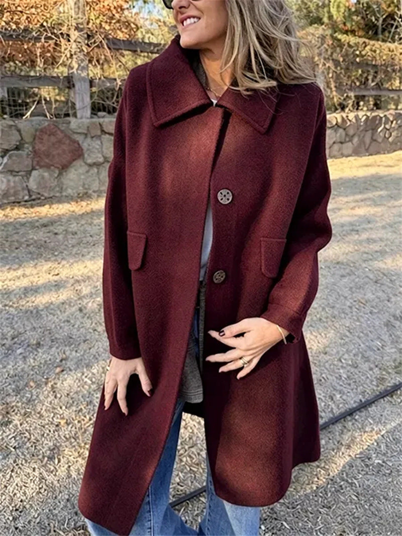 Women’s Casual Single-Breasted Wool Jacket – Elegant Warm Everyday Style