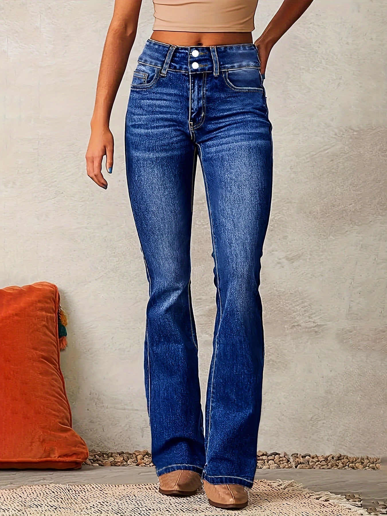 Women's High Waisted Flare Jeans - Slimming Everyday Casual Trousers