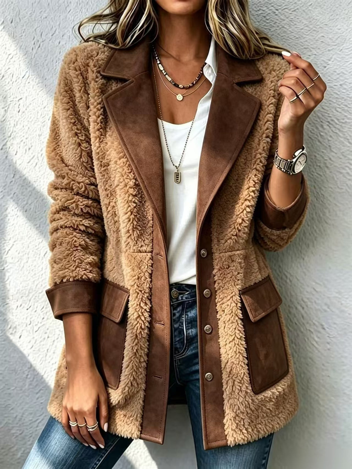 Patchwork Denim-Style Cardigan Coat - Warm and Original