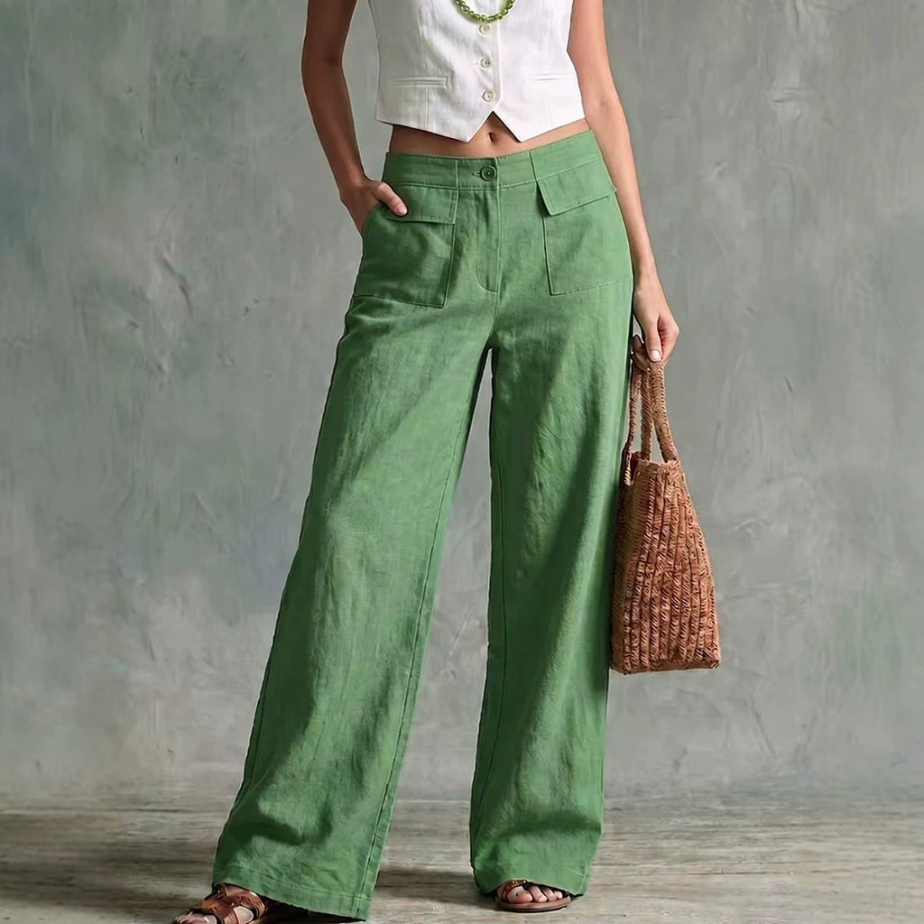 Women's Loose Elastic-Waist Trousers - Casual Wide Leg Everyday Pants