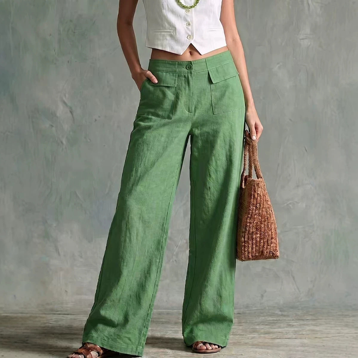 Women's Loose Elastic-Waist Trousers - Casual Wide Leg Everyday Pants