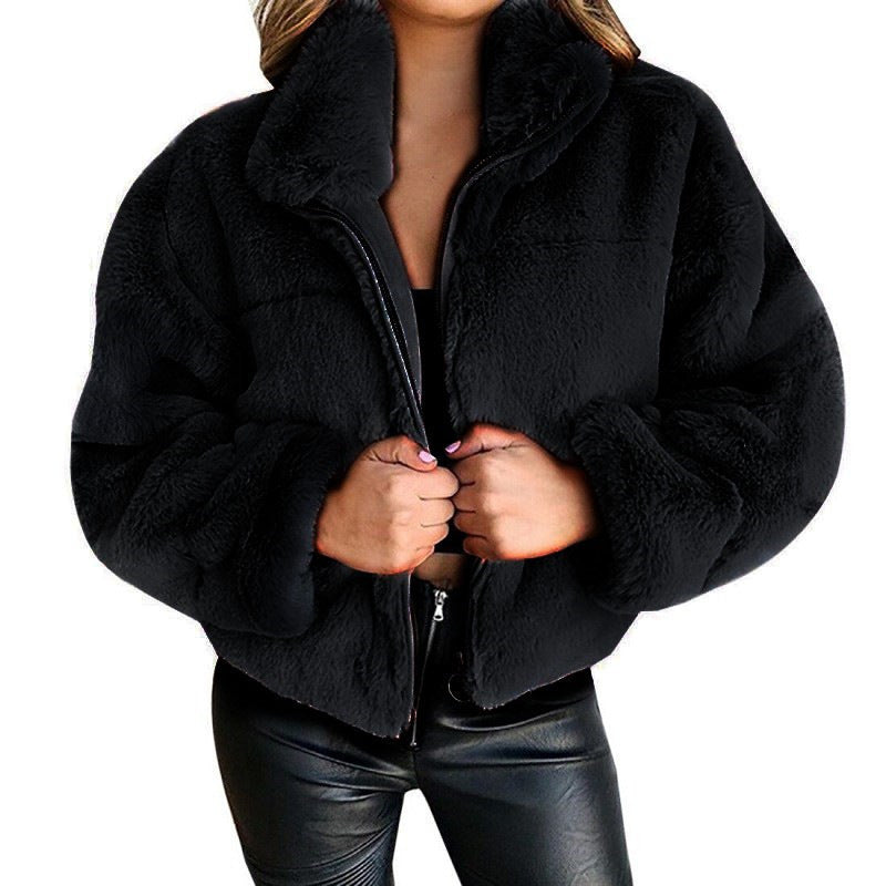 Faux-Fur Zip Cardigan Jacket - Warm and Cozy