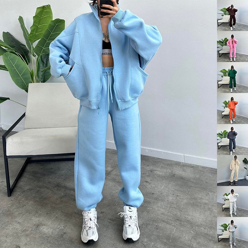 Women’s Sports Tracksuit Set – Zipper Cardigan and Drawstring Jogger