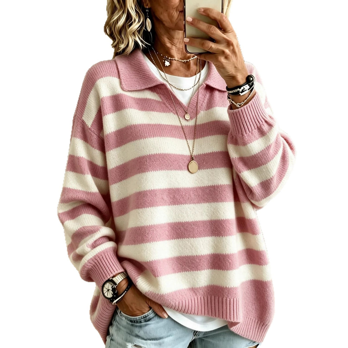 Navy-Style Color-Block Sweater - Soft and Structured