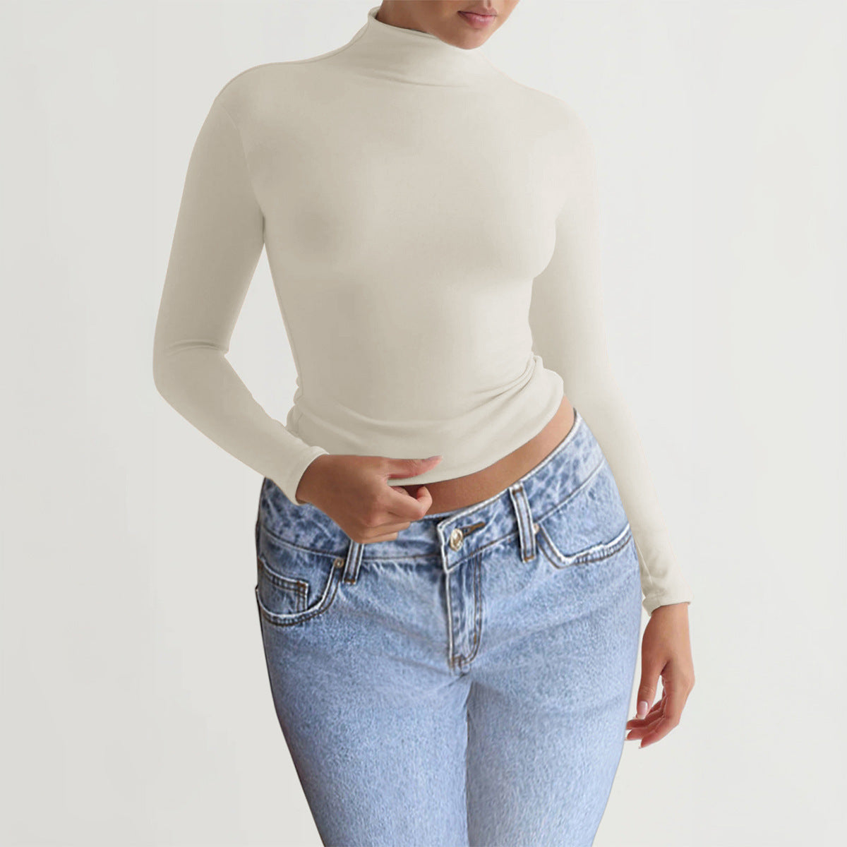 Women’s Y2K Slim Turtleneck – Casual Long-Sleeve Fitted Top