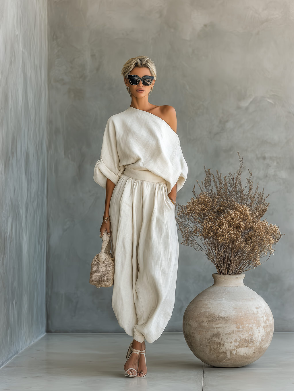 Women's Off Shoulder Trouser Set – Tapered Pants Summer Outfit