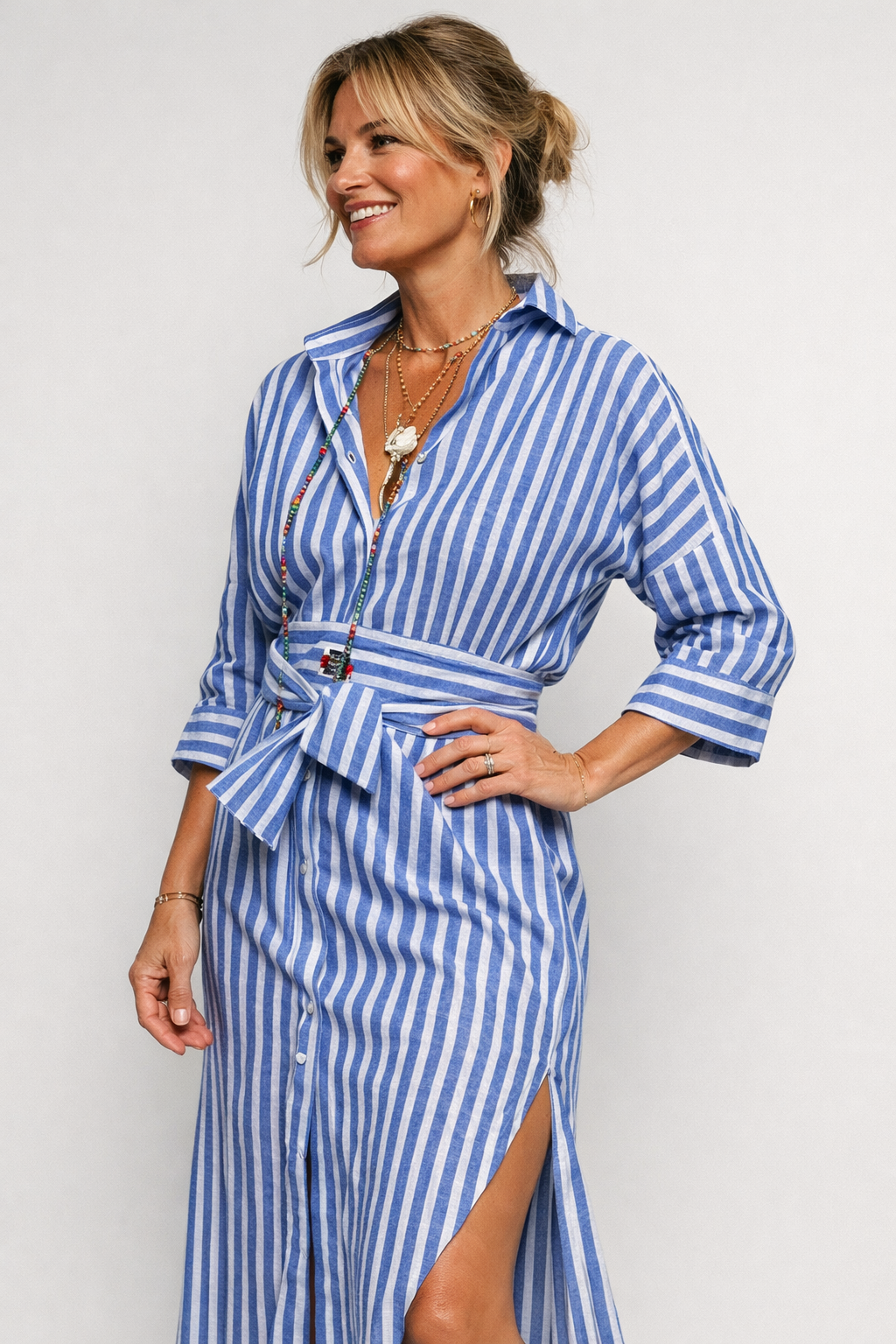 Women's Striped Tie-Waist Dress – Chic Casual Daywear Style