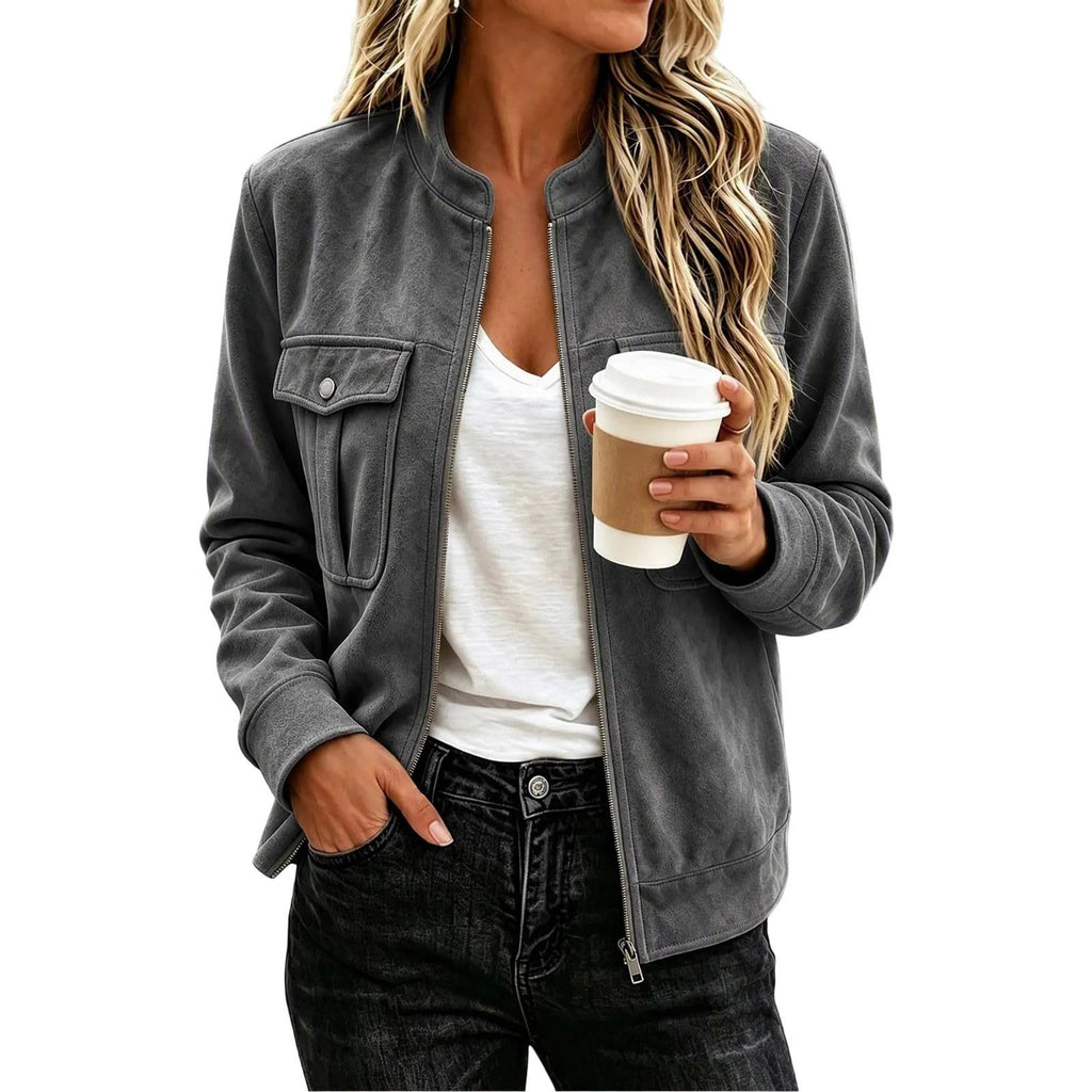 Women’s Suede-Look Zip Jacket - Casual and Elegant