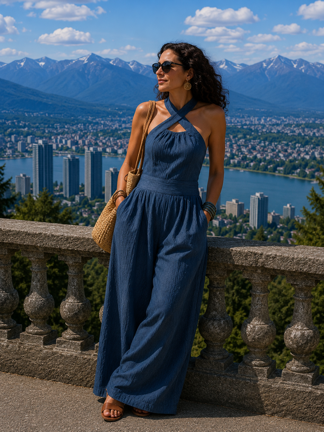 Women's Flowing Wide-Leg Jumpsuit - Elegant Feminine Occasion Style