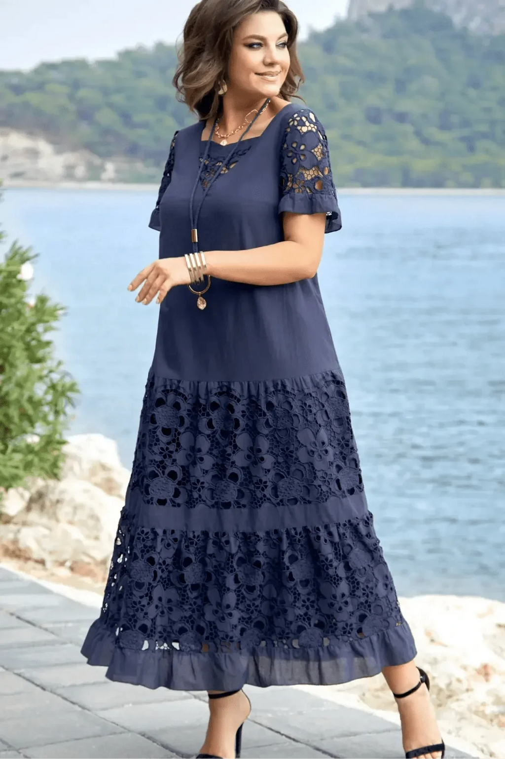 Women's Pleated Elegant Dress – Flowy Occasion Midi Dress