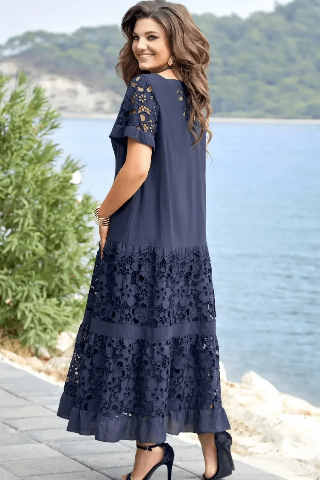 Women's Pleated Elegant Dress – Flowy Occasion Midi Dress