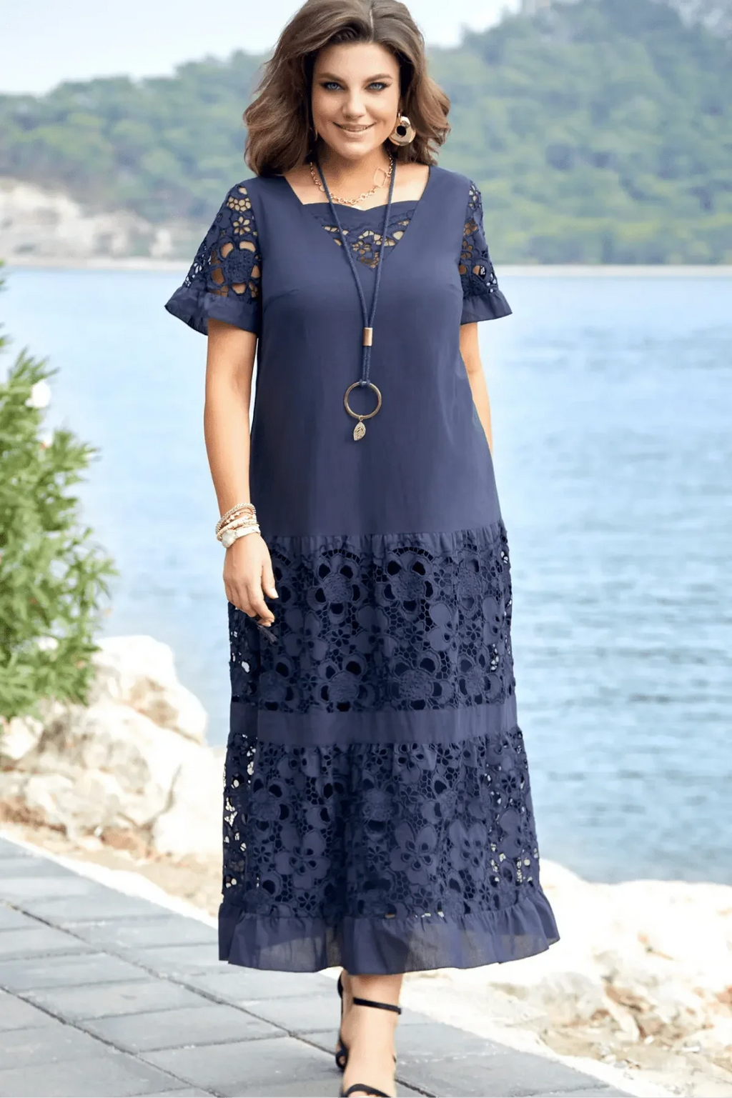 Women's Pleated Elegant Dress – Flowy Occasion Midi Dress