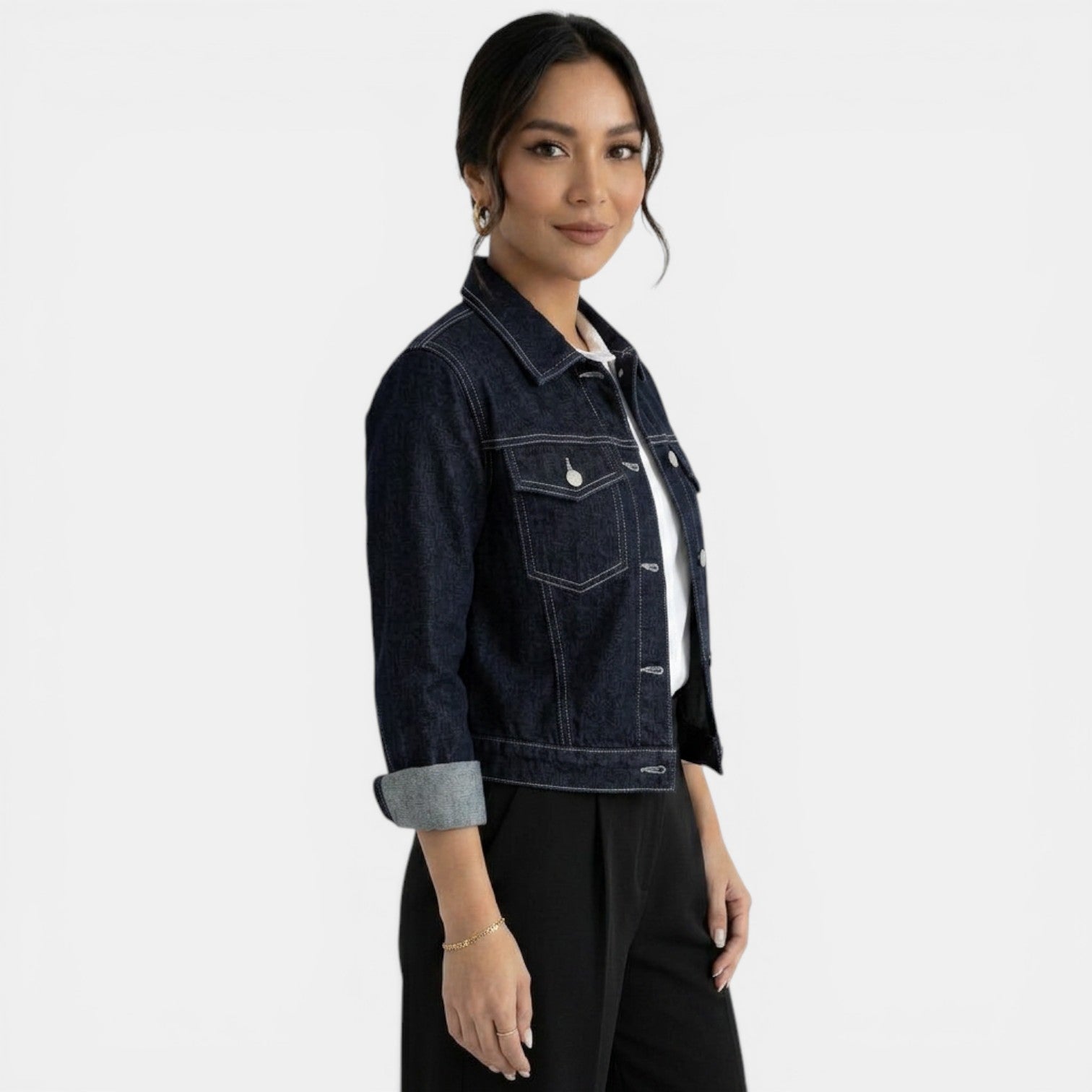 Women's Cropped Blue Denim Jacket - Casual Short Layering Piece