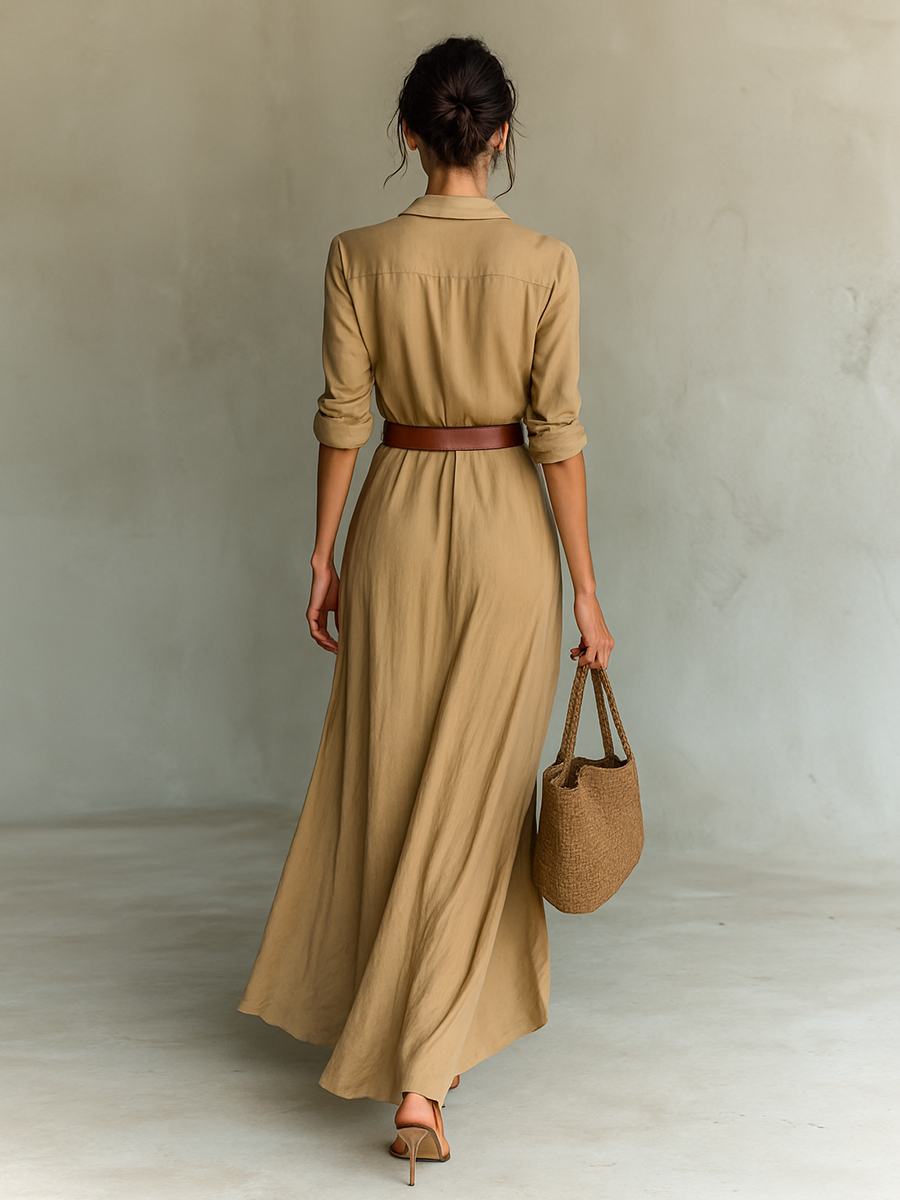 Women's Long Shirt Dress – Relaxed Button-Front Maxi Dress
