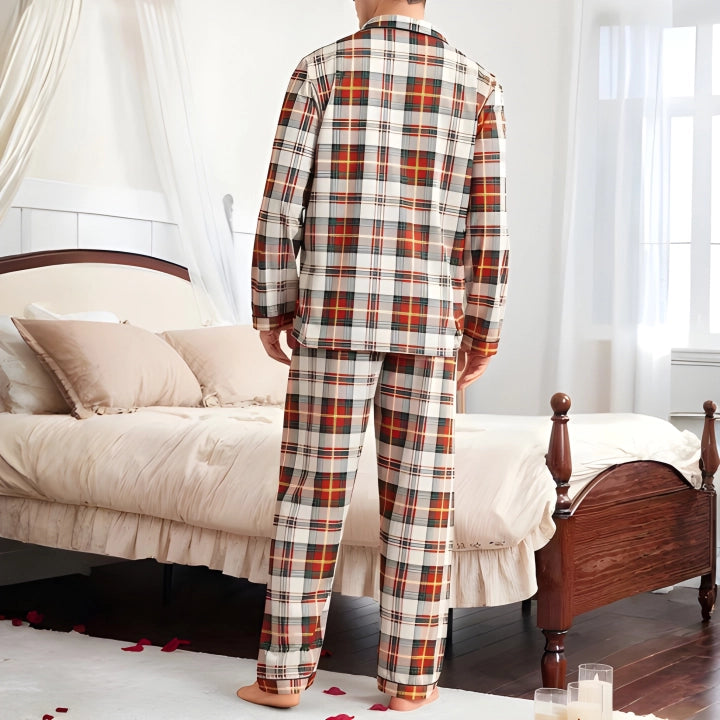Couples Plaid Pattern Long-Sleeve Pajama Set – Matching Sleepwear Outfit