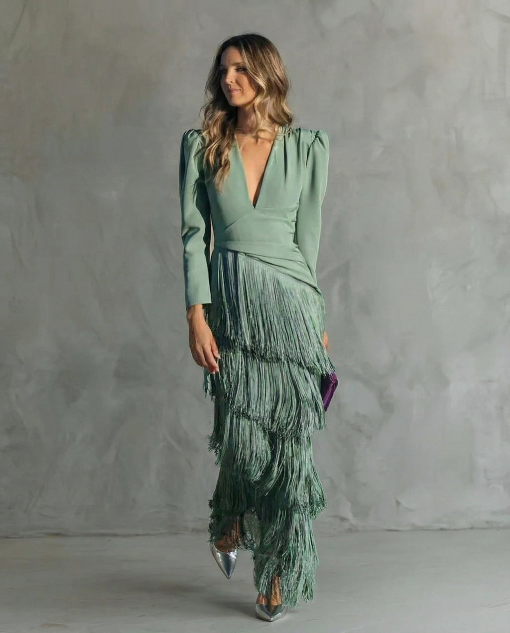 Women's Fringe Sleeve Midi Dress – Elegant Occasion Day Dress
