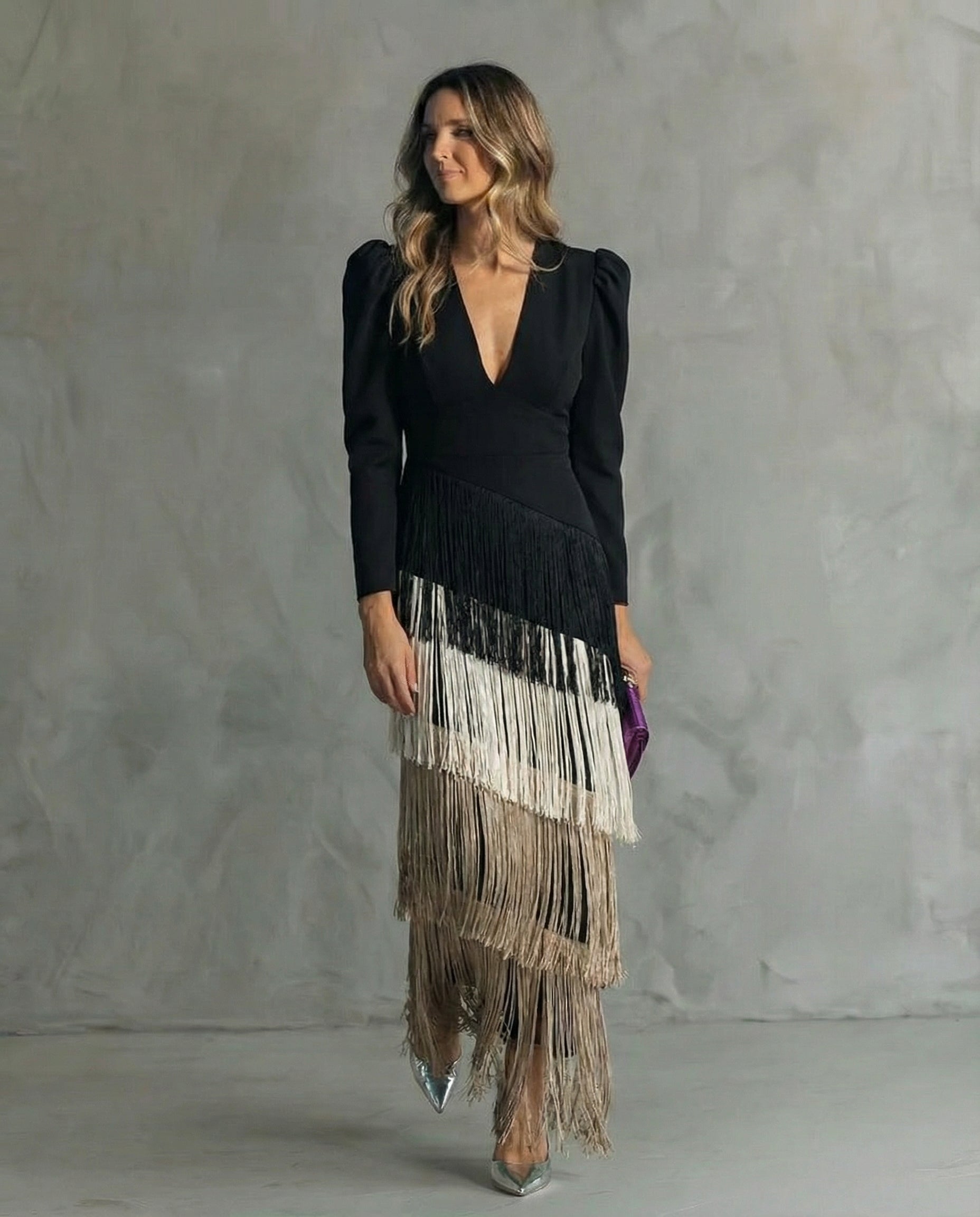 Women's Fringe Sleeve Midi Dress – Elegant Occasion Day Dress