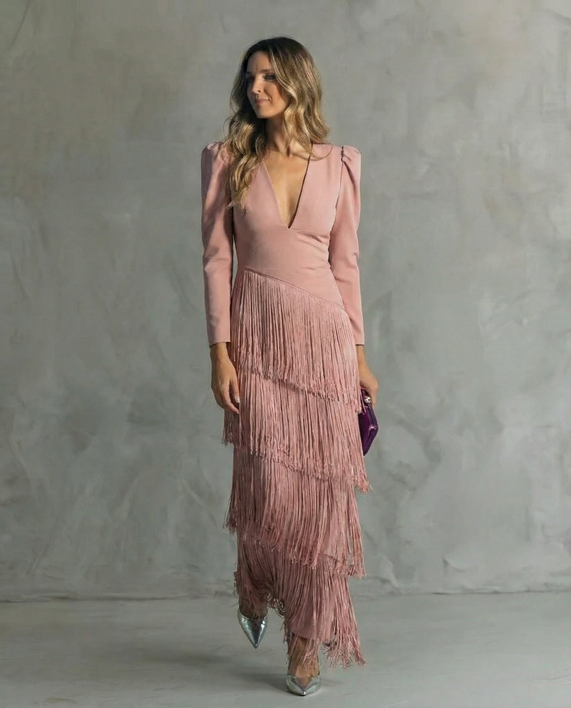Women's Fringe Sleeve Midi Dress – Elegant Occasion Day Dress