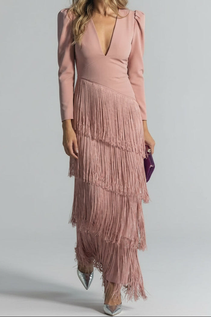 Women's Fringe Sleeve Dress - Elegant Occasion Party Dress