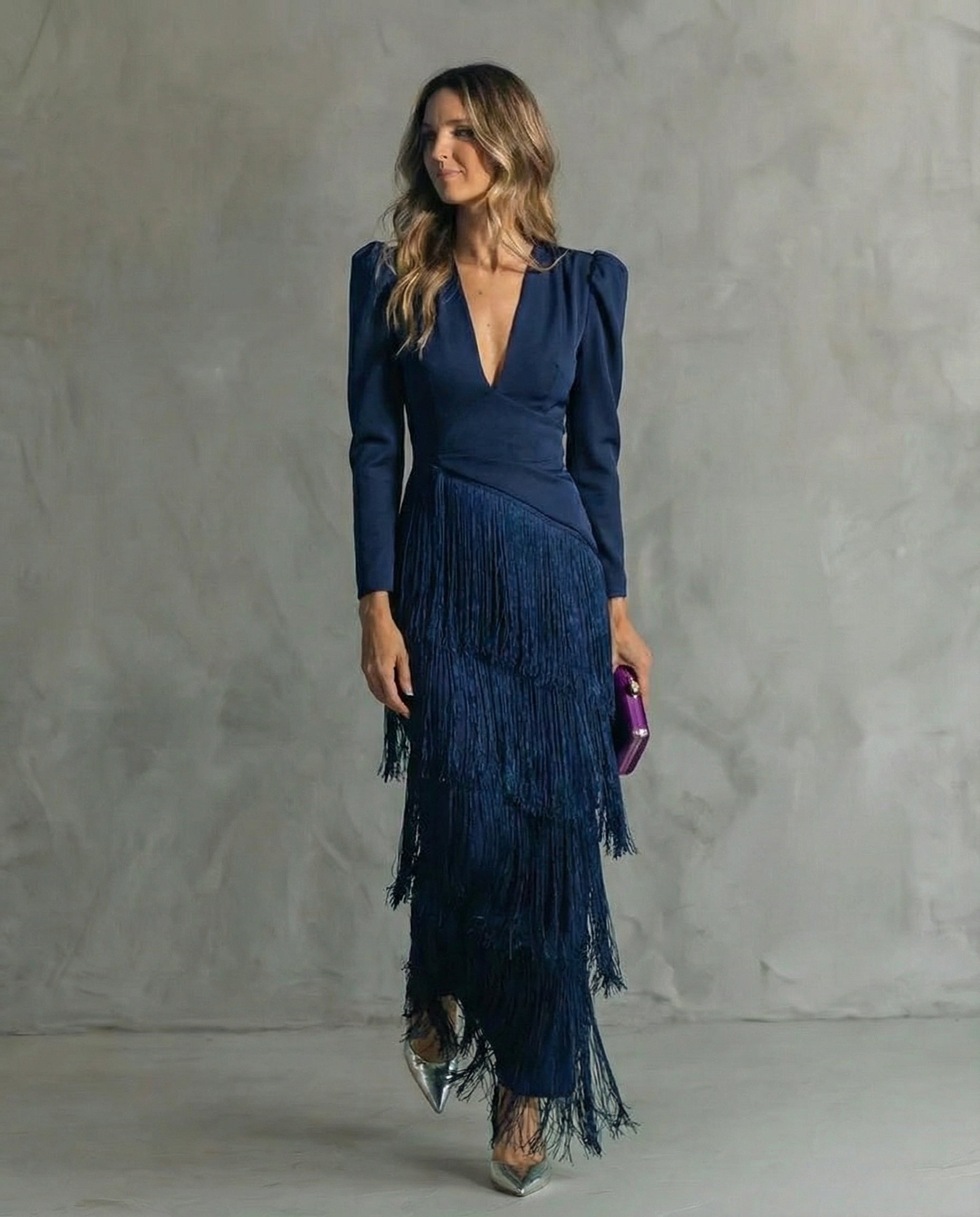 Women's Fringe Sleeve Midi Dress – Elegant Occasion Day Dress