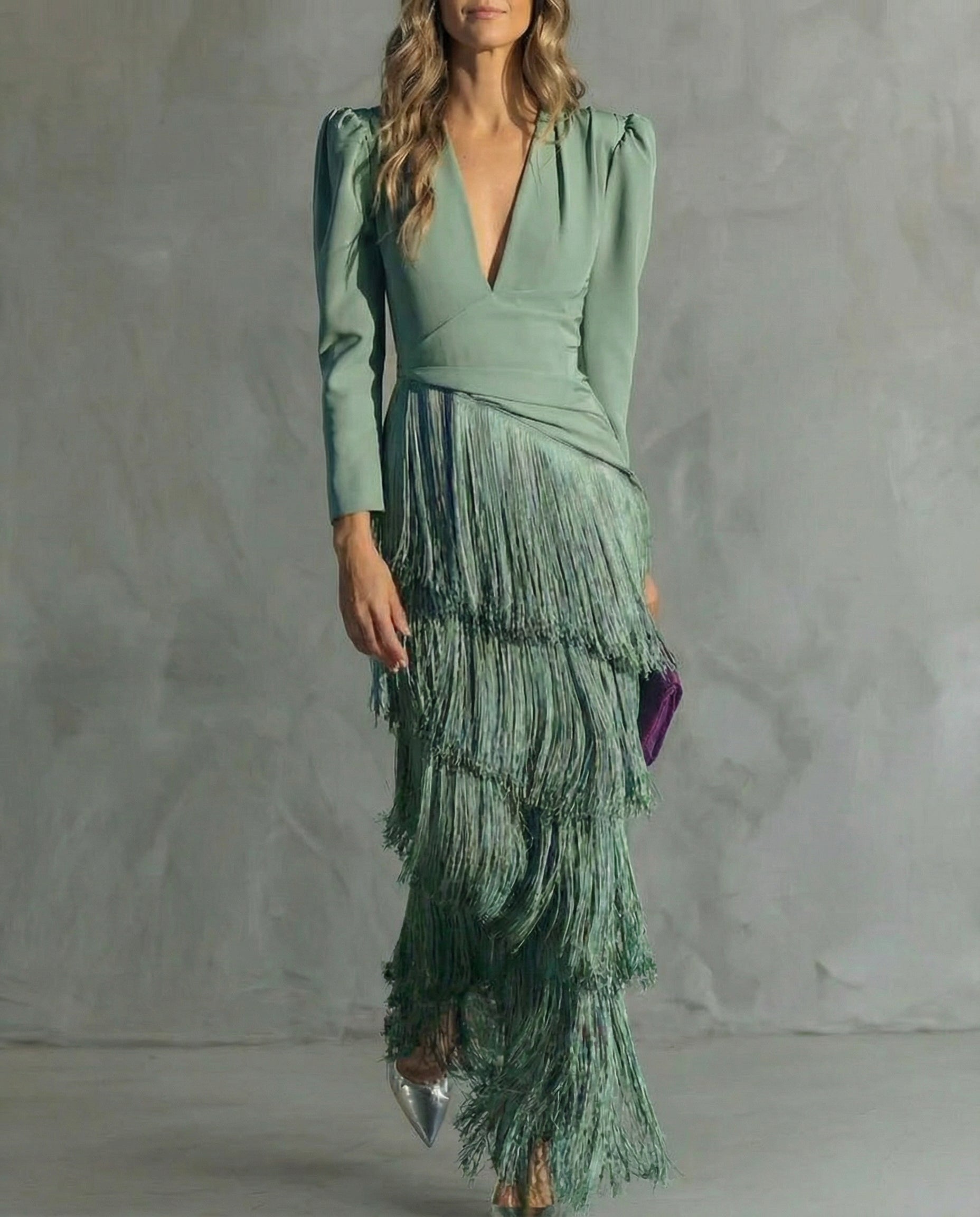 Women's Fringe Sleeve Dress - Elegant Occasion Party Dress