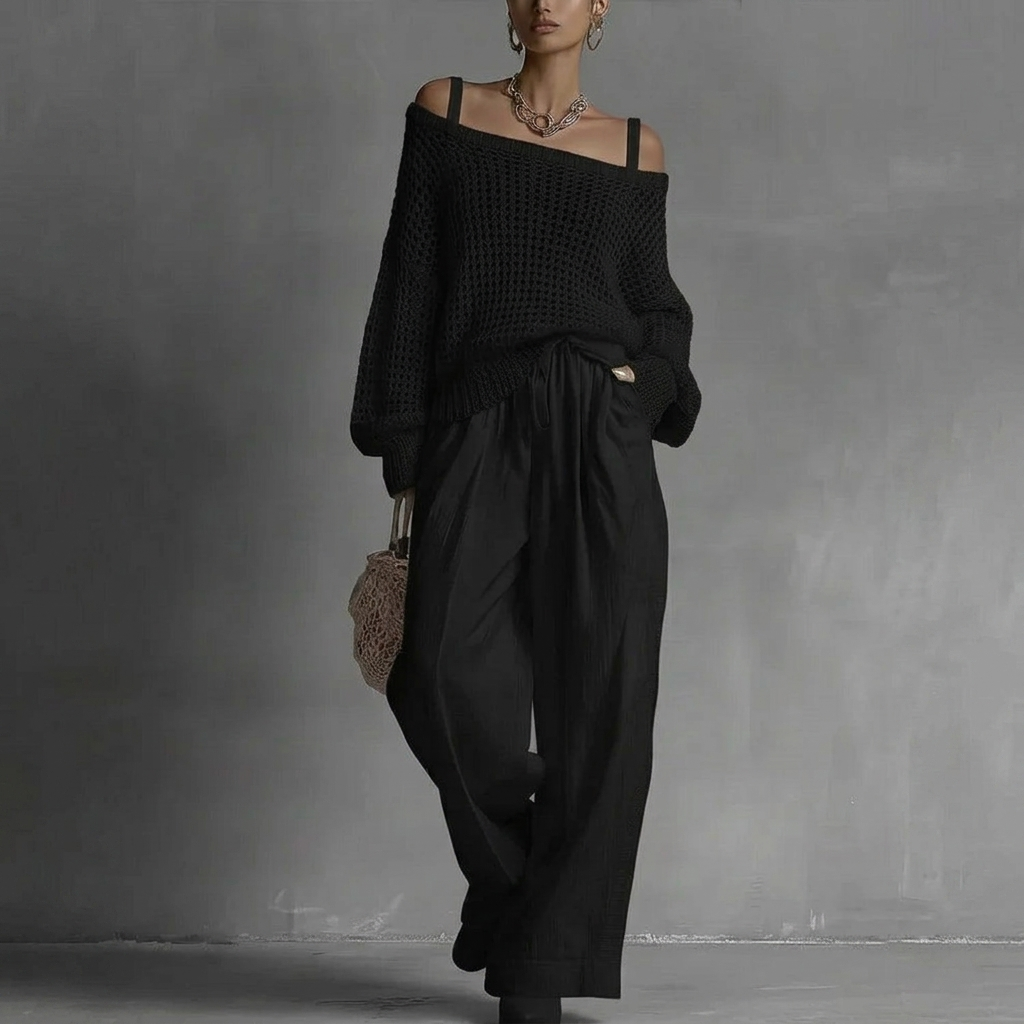 Women's Chic Two-Piece Set - Relaxed Elegant Everyday Co-Ord