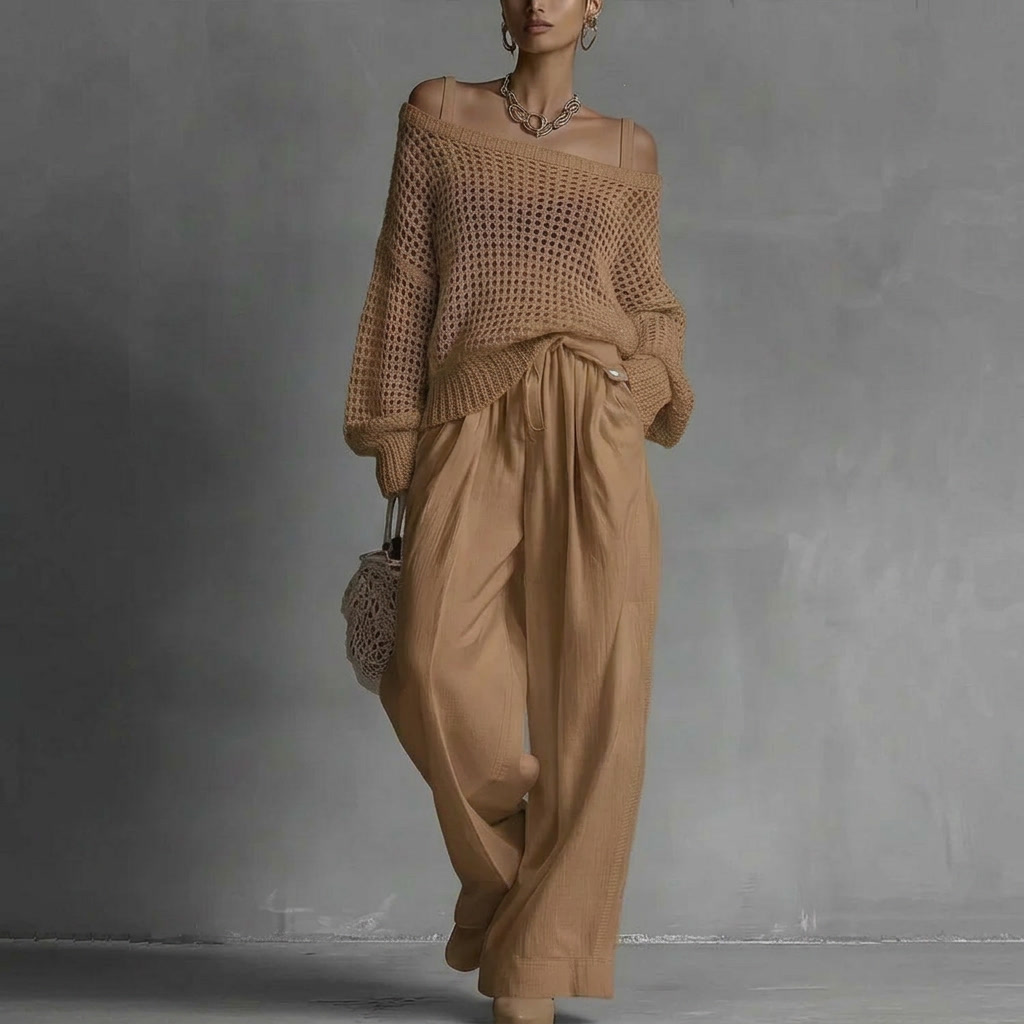 Women's Chic Two-Piece Set - Relaxed Elegant Everyday Co-Ord