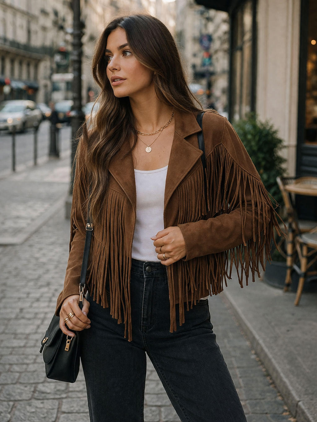 Women's Fringe Suede Jacket - Boho Chic Brown Statement Layer