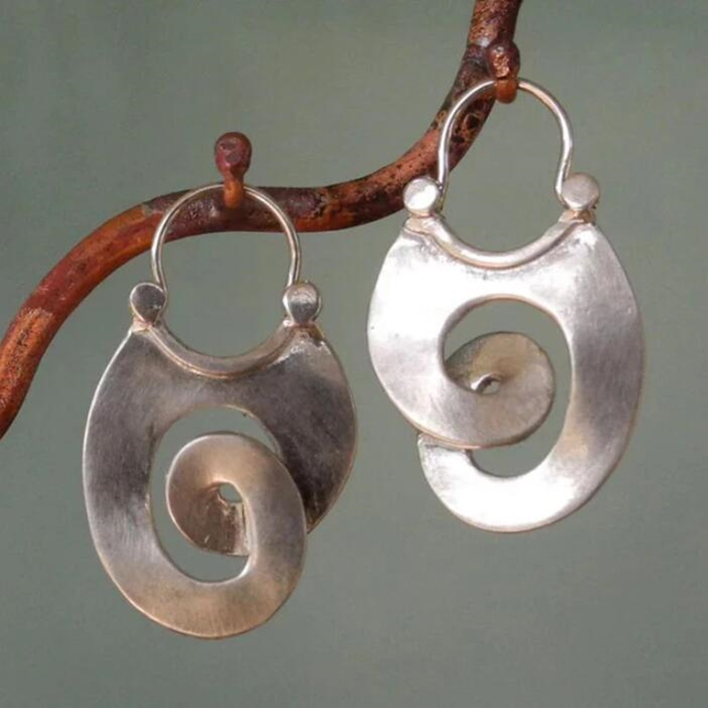 Women's Vintage Silver Spiral Earrings - Elegant Statement Jewelry