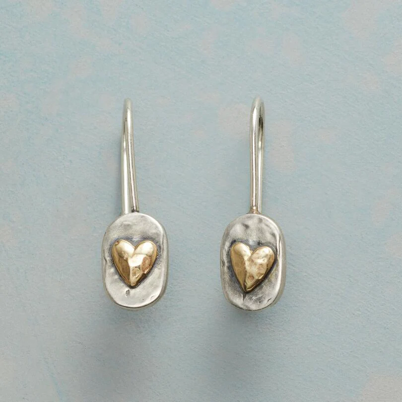 Women's Vintage Heart Earrings - Soft Two Tone Statement Jewelry