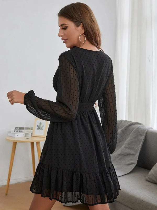 Christy Women’s Polka Dot Fit & Flare Dress – Lightweight Long Sleeve Casual Style