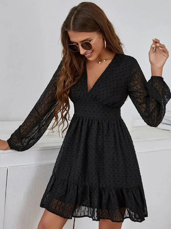 Christy Women’s Polka Dot Fit & Flare Dress – Lightweight Long Sleeve Casual Style