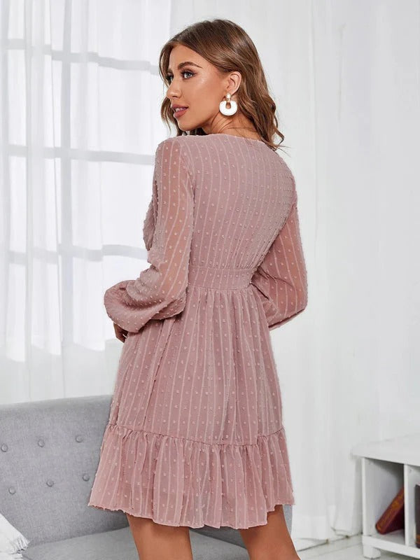 Christy Women’s Polka Dot Fit & Flare Dress – Lightweight Long Sleeve Casual Style