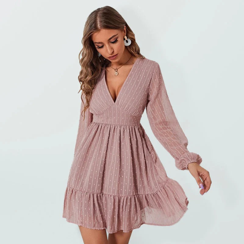 Christy Women’s Polka Dot Fit & Flare Dress – Lightweight Long Sleeve Casual Style