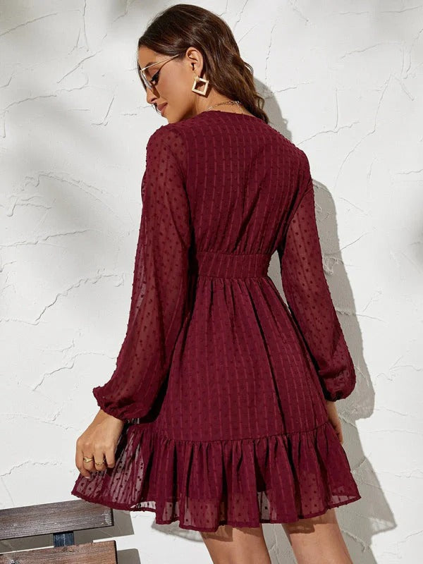 Christy Women’s Polka Dot Fit & Flare Dress – Lightweight Long Sleeve Casual Style