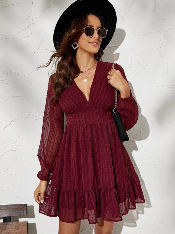 Christy Women’s Polka Dot Fit & Flare Dress – Lightweight Long Sleeve Casual Style