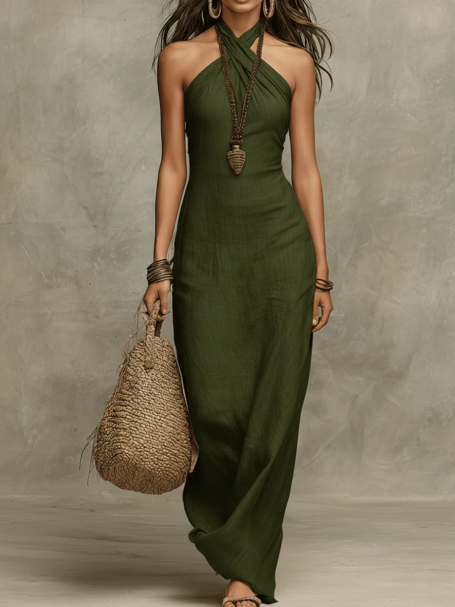 Women's Backless Maxi Dress - Sophisticated Bright Occasion Style
