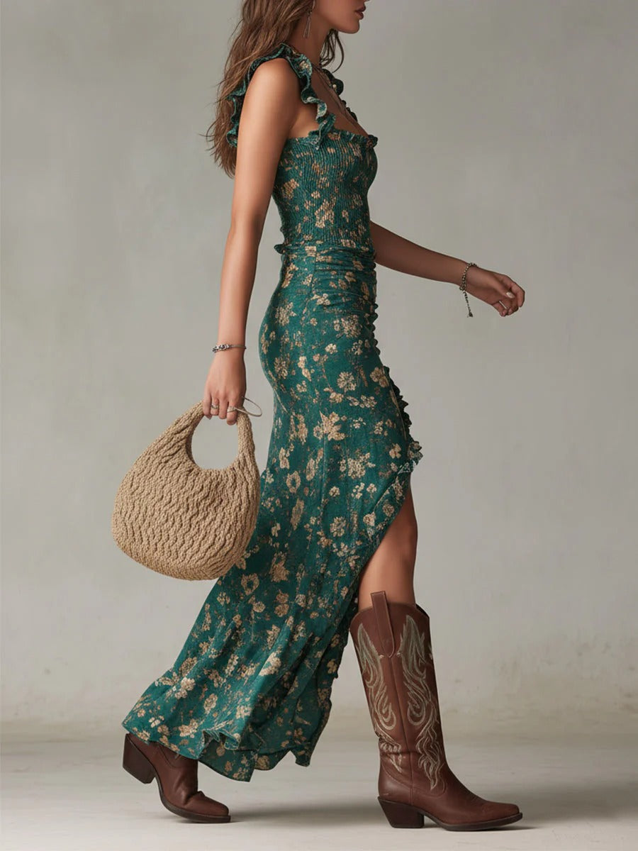 Women's Boho Retro Maxi Dress – Flowy Casual Vacation Dress
