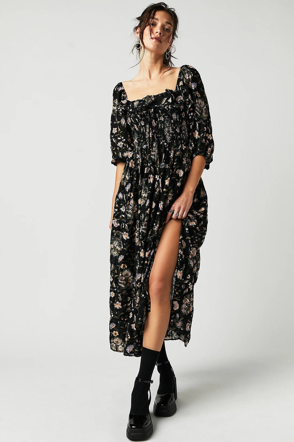 Women's Floral Cotton Midi Dress – Romantic Boho Summer Dress