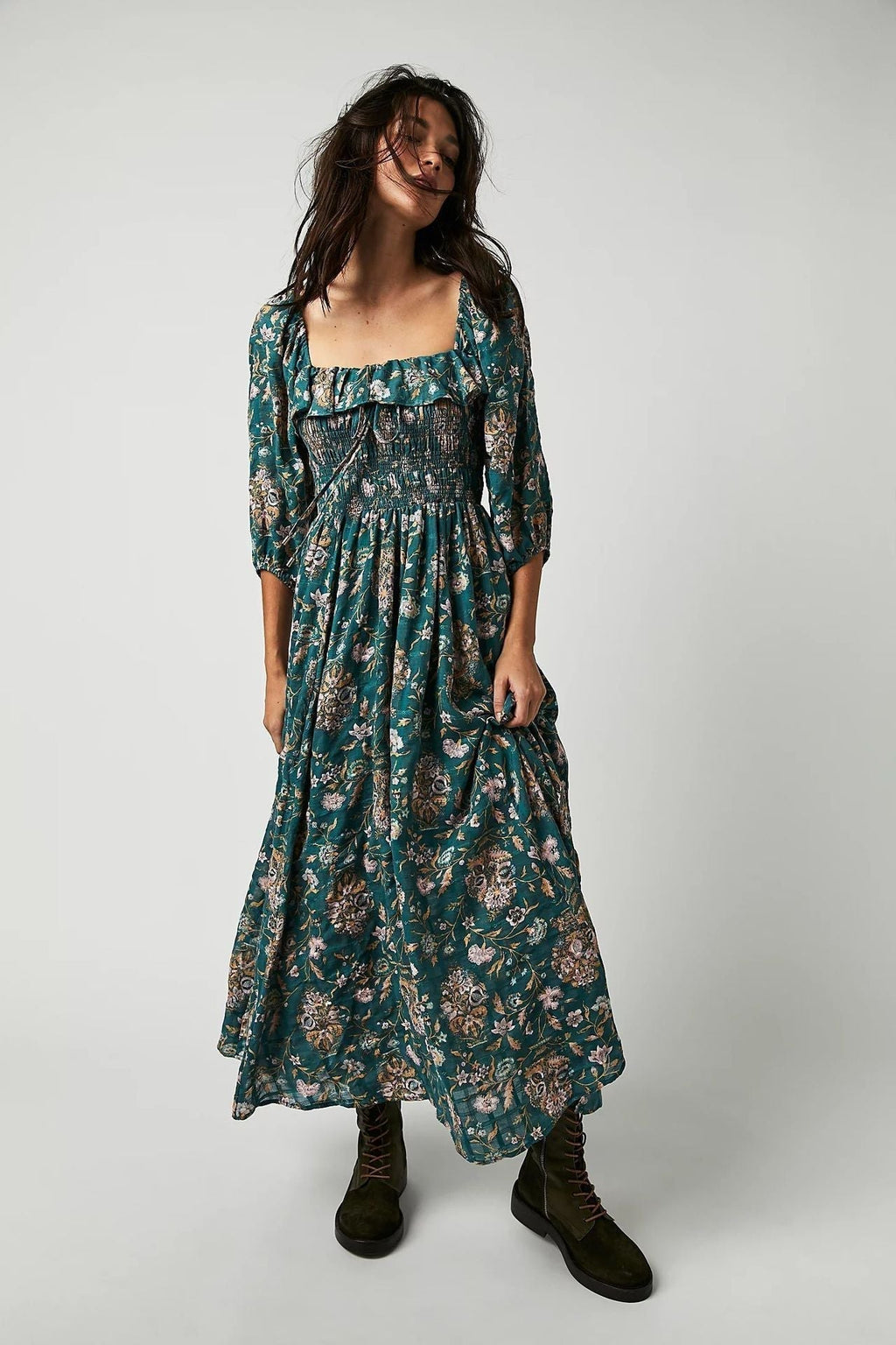 Women's Floral Cotton Midi Dress – Romantic Boho Summer Dress