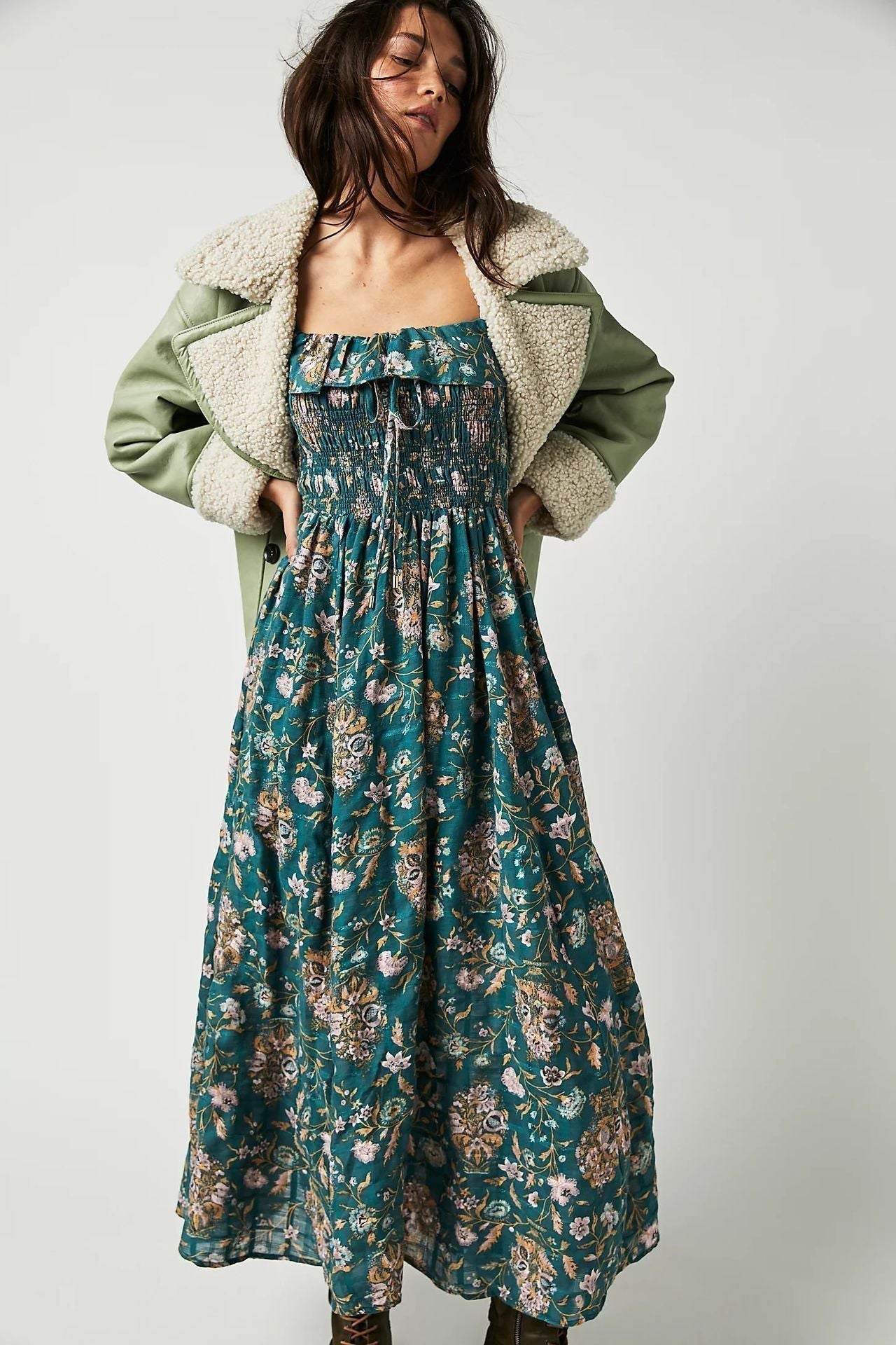 Women's Floral Cotton Midi Dress – Romantic Boho Summer Dress