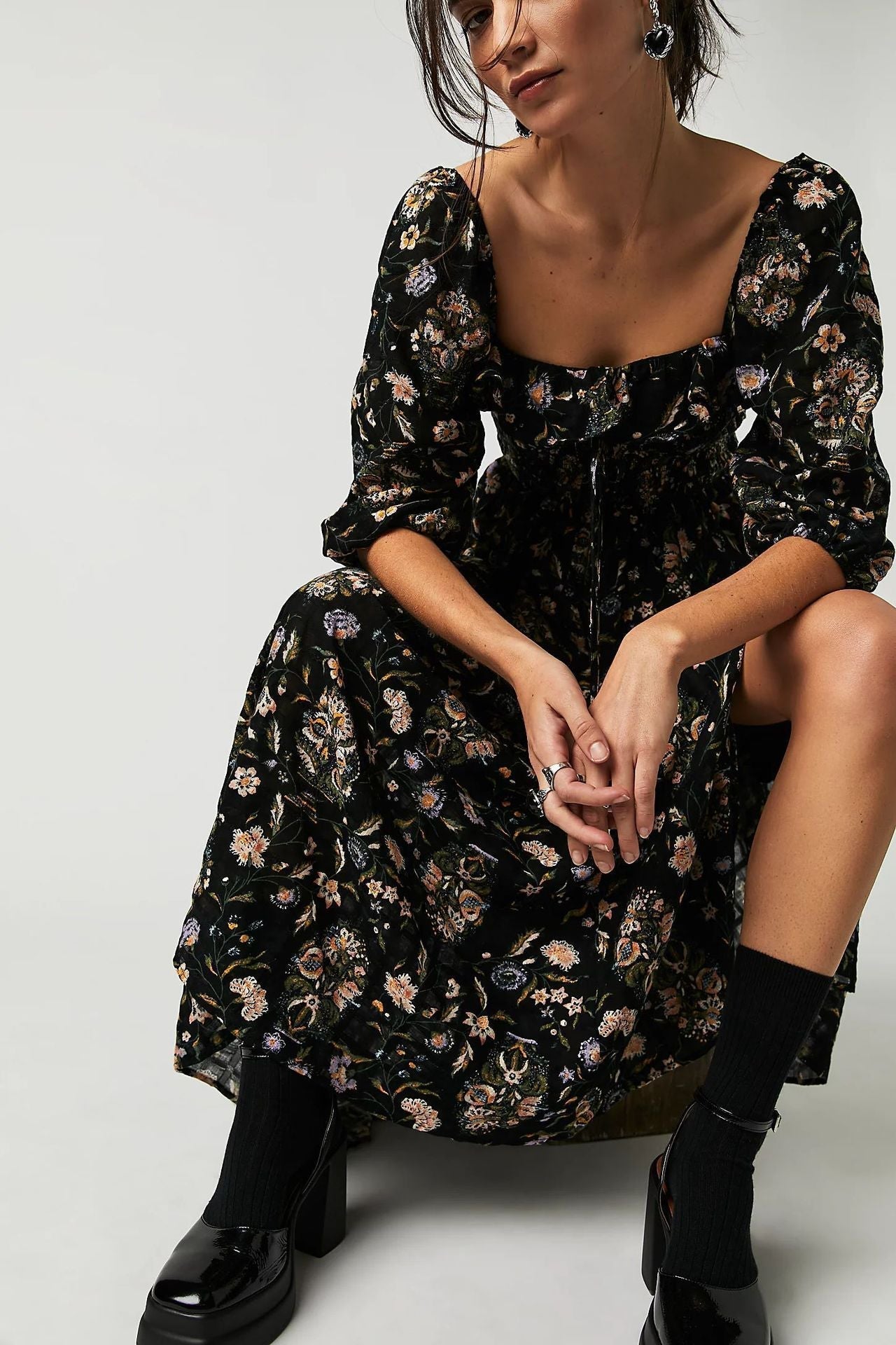 Women's Floral Cotton Midi Dress – Romantic Boho Summer Dress