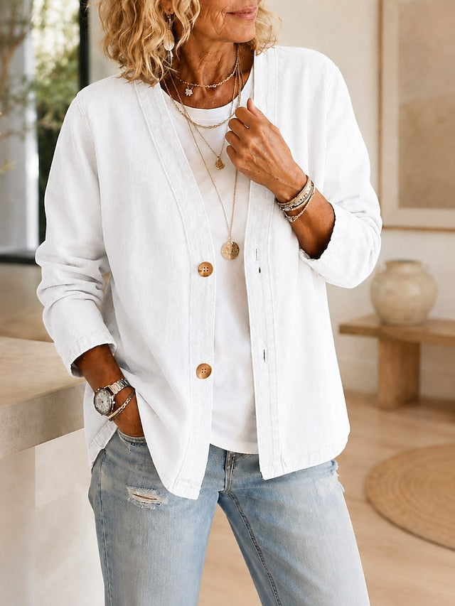 Patchwork V-Neck Casual Jacket - Lightweight and Relaxed
