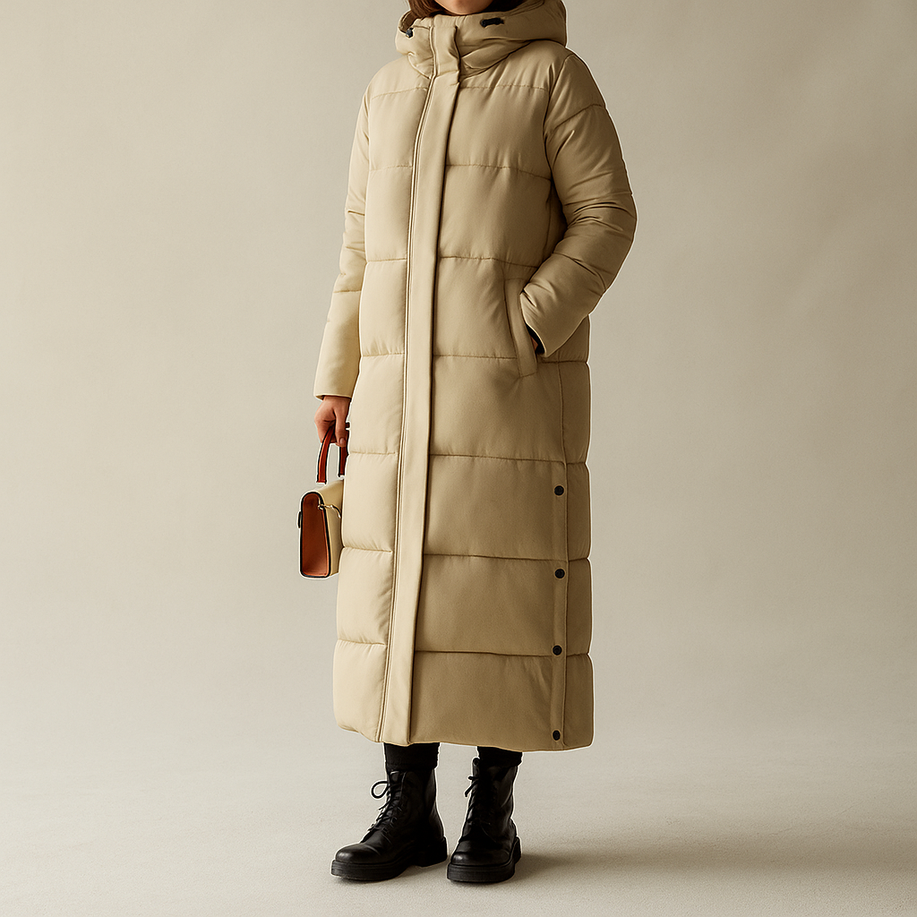 Women’s Luxe Long Puffer Coat – Warm Elegant Winter Style
