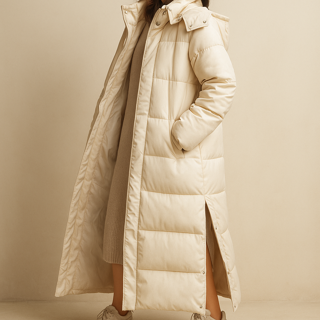 Women’s Luxe Long Puffer Coat – Warm Elegant Winter Style