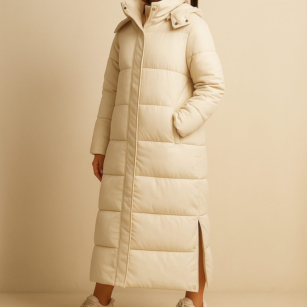Women’s Luxe Long Puffer Coat – Warm Elegant Winter Style