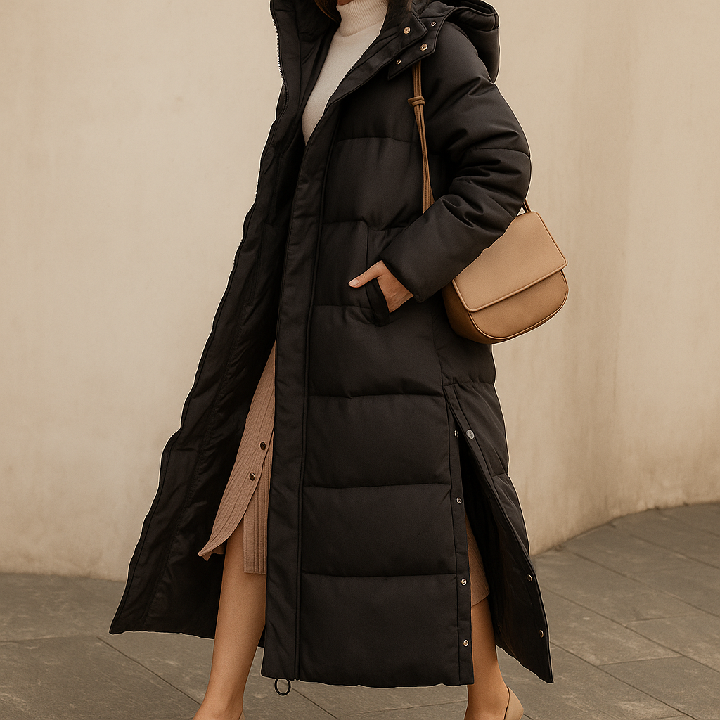 Women’s Luxe Long Puffer Coat – Warm Elegant Winter Style