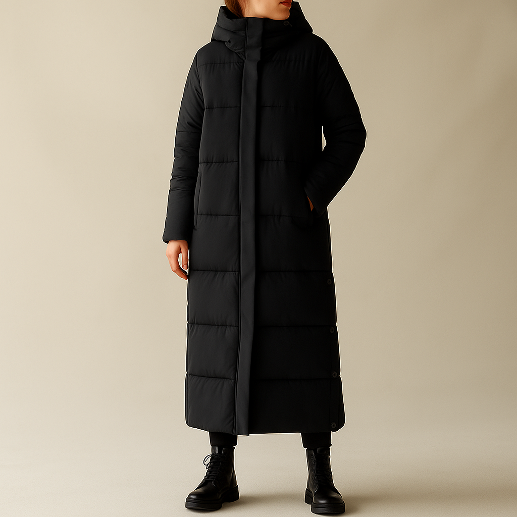 Women’s Luxe Long Puffer Coat – Warm Elegant Winter Style